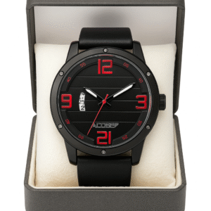 Acesep Bold Analog Watch – Black Dial with Red Accents
